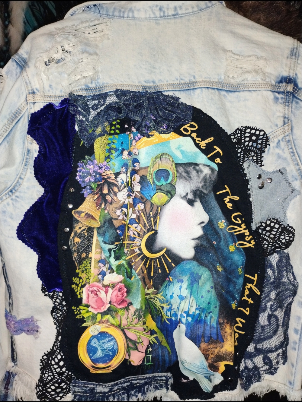 Boho Graphic Embellished Denim Jacket - 'Back To The Gypsy'